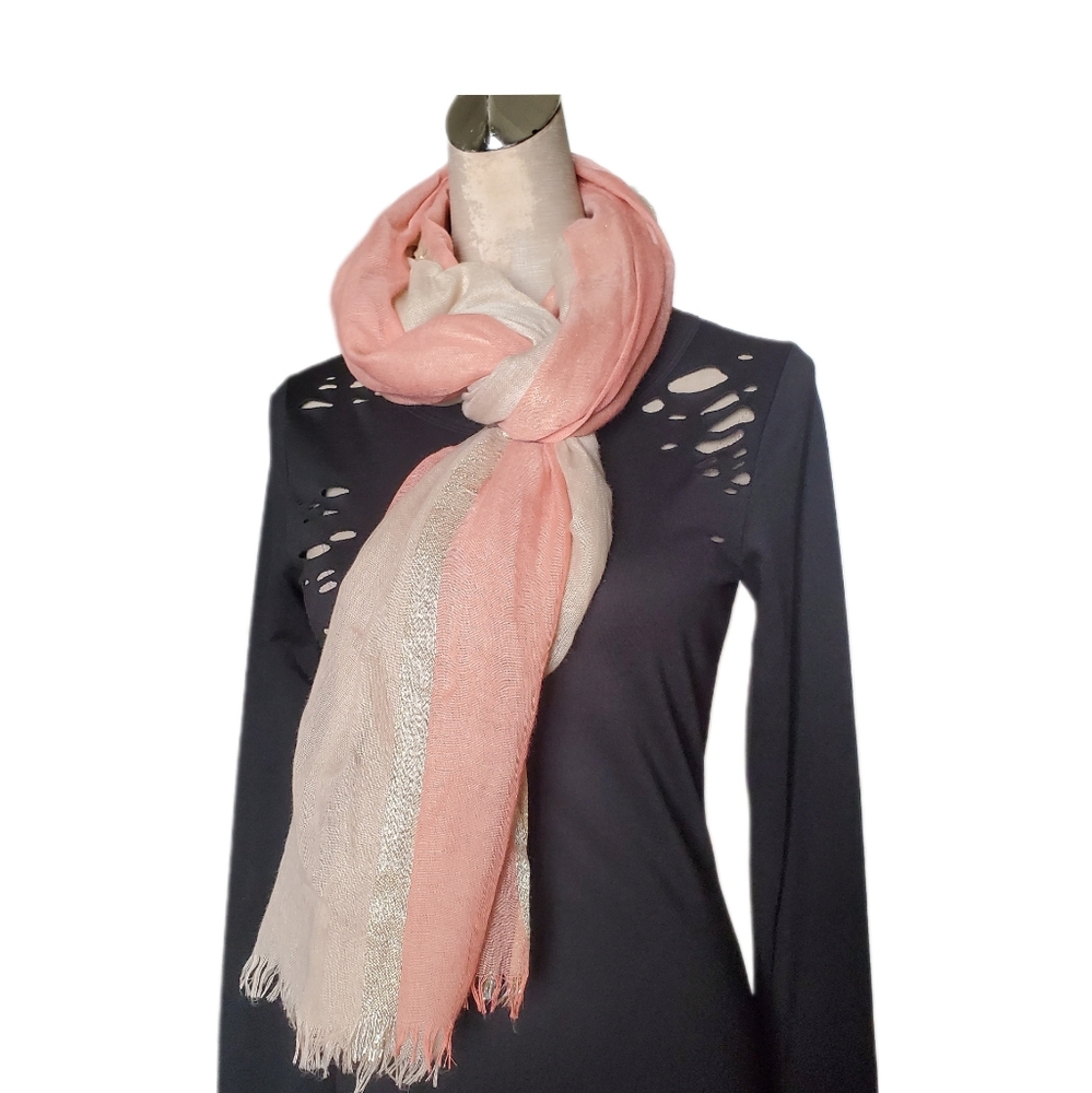 Beige and Pink Women's Scarf OZ - Picture 2 of 4